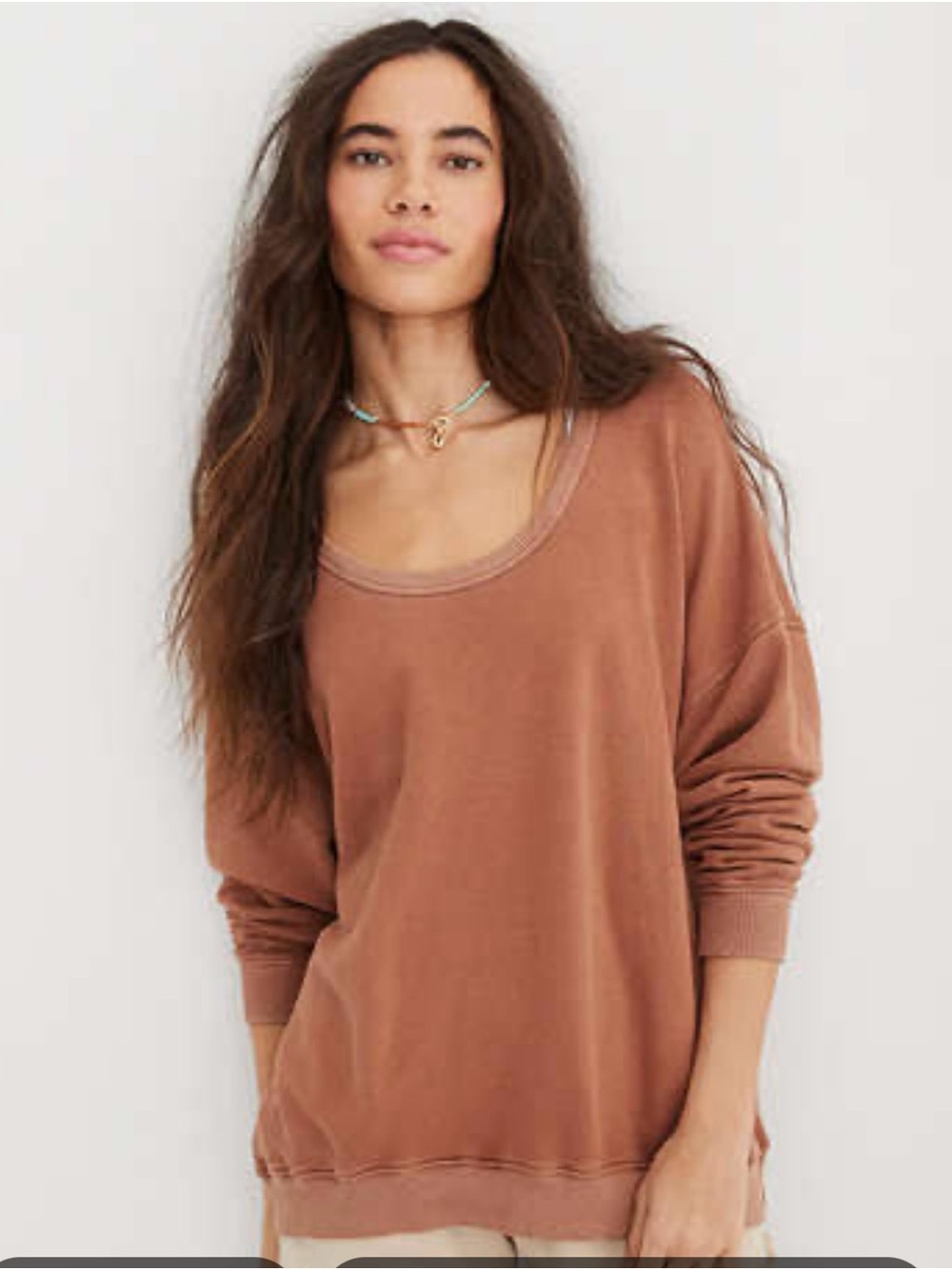 aerie Voop Scoop Neck Oversized Rust Sweater Sz L Cozy Autumn Minimalist Earthy